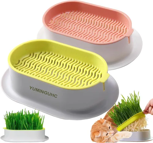 Miniatura 10 de Juego de 3 Macetas para Hierba de Gato, Bandeja de Brotes de Semillas de Hierba de Gato y Hierba de Trigo, Kit de Cultivo de Hierba para Gatos, Caja
