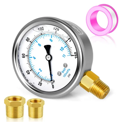 Miniatura 18 de MEANLIN MEASURE - Manómetro de acero inoxidable, relleno de líquido, esfera con cara de 2.5 pulgadas, NPT de 1/4 de pulgada, agua, aceite y gas