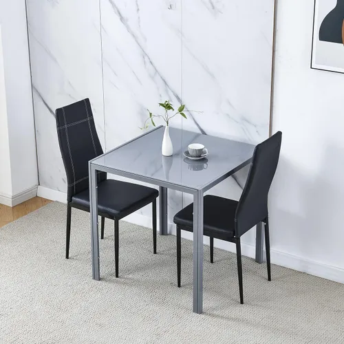 Miniatura 8 de Juego de 4 mesas de comedor y sillas de comedor de cristal negro de 5 piezas, moderna mesa cuadrada de cocina pequeña y 4 sillas de comedor que