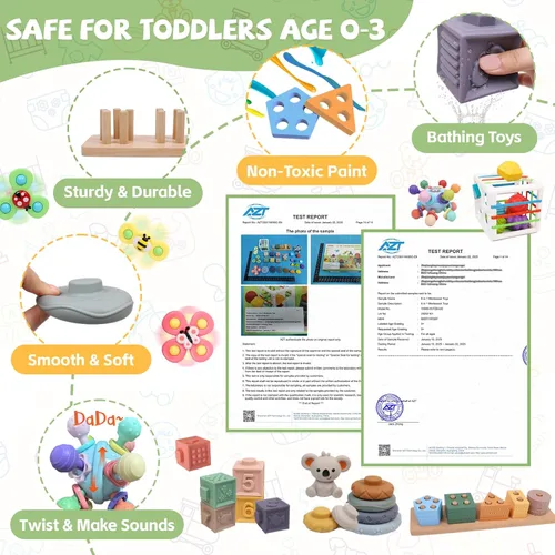 Miniatura 5 de YHHYTOY Juguetes Montessori 6 en 1 para bebés de 0-6 6-12 meses, juguetes de dentición para bebés, bloques apilables suaves, anillos clasificadores