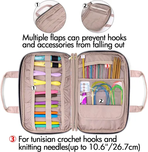 Miniatura 2 de Yarwo Estuche para agujas de tejer (hasta 10.6 pulgadas), organizador de ganchos de ganchillo con doble asa para agujas de tejer circulares