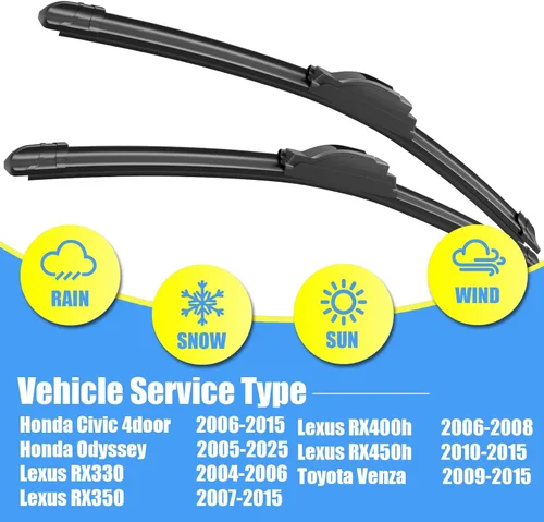 Miniatura 2 de Gavimnal® Juego de 2 limpiaparabrisas de silicona de 26"+22" de repuesto para Toyota Venza 2009-2015, Honda Civic 4door 2006-2015 Odyssey 2005-2025