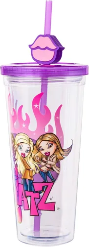 Miniatura 3 de Silver Buffalo Bratz Muñecas con Cloe, Yasmin, Jade y Sasha Llamas y Labios Completos Vaso Frío de Plástico con Tapa y Adorno de Pajita, 24 Onzas