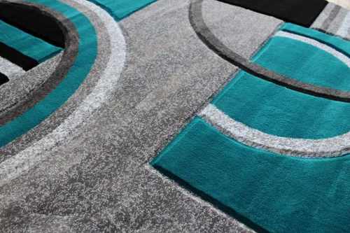 Miniatura 4 de Masada Rugs Sophia Collection - Alfombra redonda tallada a mano, moderna, contemporánea, turquesa, gris, negro
