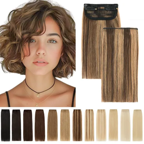 Miniatura 13 de SEGO 2 extensiones de cabello corto con clip de 4 pulgadas, 0.56 oz, 100% cabello humano para mujeres con cabello adelgazante que añade volumen