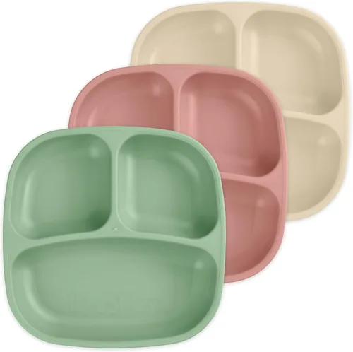 Miniatura 40 de Re-Play Platos para niños pequeños con divisores, 3 compartimentos de pared profunda, platos divididos para niños con 3 tapas, aptos