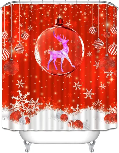 Miniatura 6 de Ochine Juego de cortinas de ducha de Navidad, decoración de Navidad, Papá Noel, muñeco de nieve, reno, invierno, vacaciones, cortina de baño
