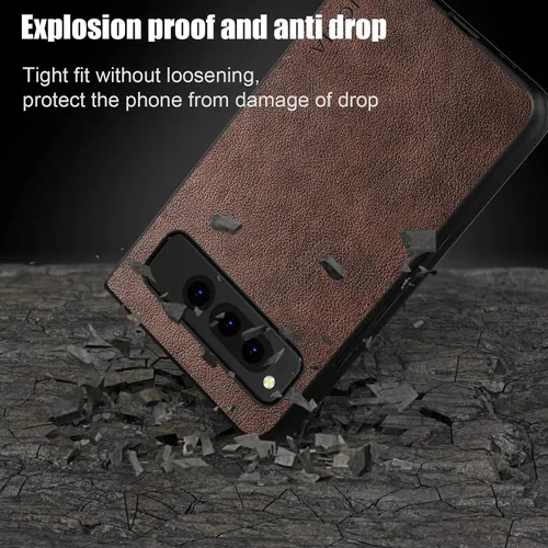 Miniatura 5 de Funda para Google Pixel Fold de cuero de alta calidad, diseño retro, funda protectora completa para Google Pixel Fold 5G (café)