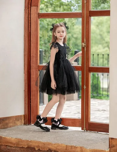 Miniatura 9 de Dicry Calcetines de encaje doble para niñas pequeñas con puños ondulados y volantes grandes para bebés y niños