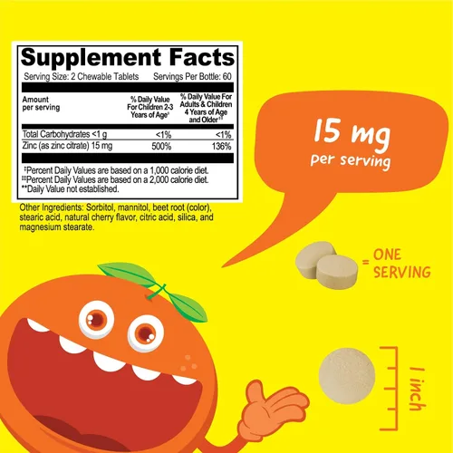 Miniatura 2 de VitaWorks Paquete masticable de zinc para niños de 15 mg + multivitamínico masticables