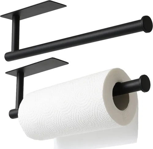 Miniatura 9 de theaoo - Toallero de papel para debajo del gabinete para cocina, toallero adhesivo para baño, montado en la pared, negro mate, acero inoxidable