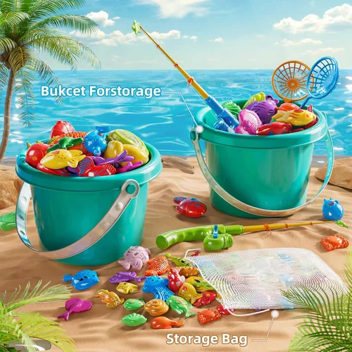 Miniatura 4 de NIPLOOOW Juegos de Pesca para Piscina, Juguetes de Mesa de Agua y Bañera con Vara de Piscina Inflable, Red de Plástico y Pescado Flotante, Regalos