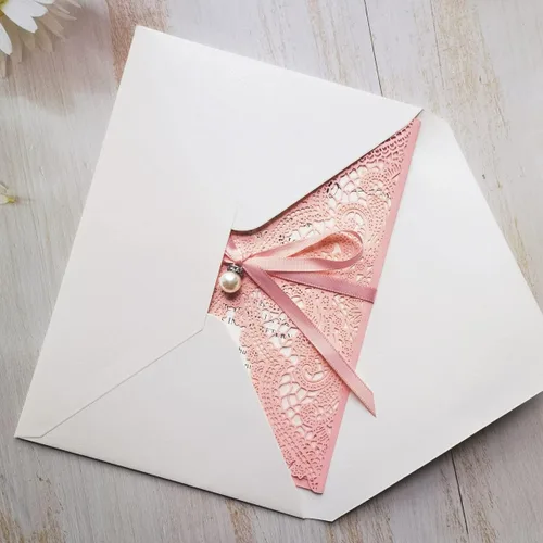 Miniatura 6 de 50 tarjetas de invitaciones de boda de encaje rosa con cintas y sobres para boda, despedida de soltera, compromiso, invitaciones de cumpleaños