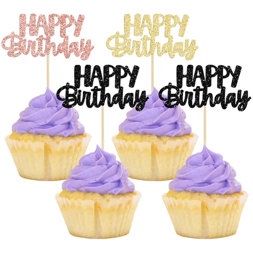 Miniatura 17 de Gyufise 24 piezas Adornos para pastel de cumpleaños con púas brillantes para magdalenas, para celebrar la decoración de pastel de fiesta temática