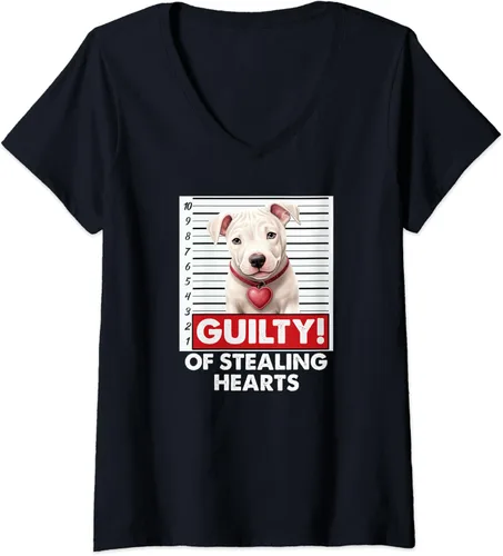 Womens Funny Dogo Argentino Dog Breed Valentine's Day Puppy Love V-Neck T-Shirt