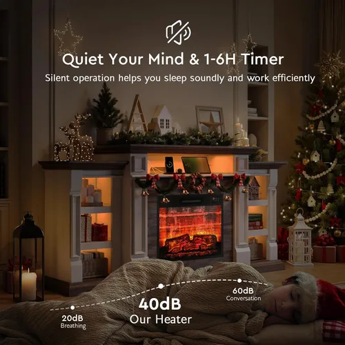Miniatura 6 de Soporte de TV con chimenea de 72 pulgadas con toma de corriente y LED, chimenea eléctrica con repisa, centro de entretenimiento con almacenamiento