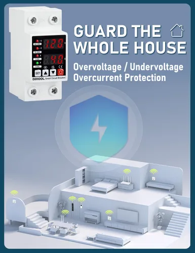 Miniatura 6 de DIHOOL Protector de voltaje ajustable 110V 220V, corte de bajo/alto voltaje y protección contra sobrecorriente, subvoltaje 70-200V, sobretensión