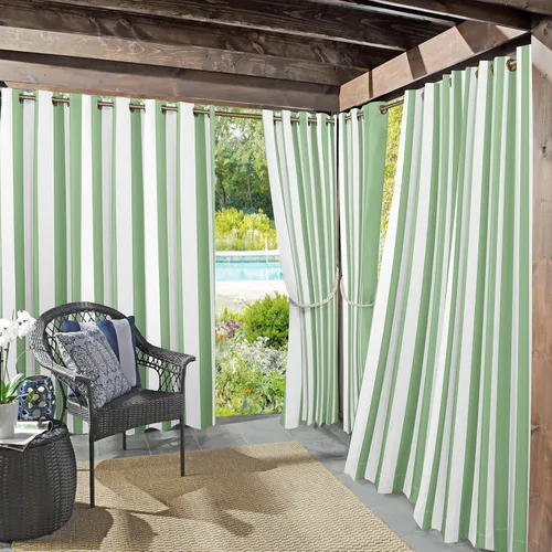 Miniatura 22 de Par de paneles de cortina con ojales Sun Zero Valencia estilo cabaña a rayas para interior/exterior con protección UV y eficiencia energética