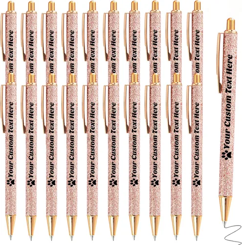 Miniatura 65 de 10 bolígrafos personalizados con purpurina, bolígrafos impresos personalizados a granel, bolígrafos retráctiles de tinta negra para graduación