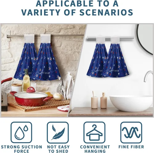 Miniatura 7 de America Stars - Juego de 2 toallas de cocina azules con lazo para colgar, patrióticas para colgar el 4 de julio, juego de 2 toallas de mano