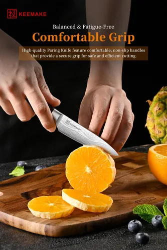 Miniatura 4 de KEEMAKE Cuchillo mondador de 3.5 pulgadas - Cuchillo de fruta ultra afilado de acero inoxidable con alto carbono, cuchillos pequeños de cocina