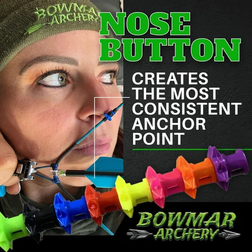 Miniatura 5 de Bowmar Archery Botón de nariz, extremadamente ligero, crea un punto de anclaje consistente, dos tamaños incluidos (rosa)