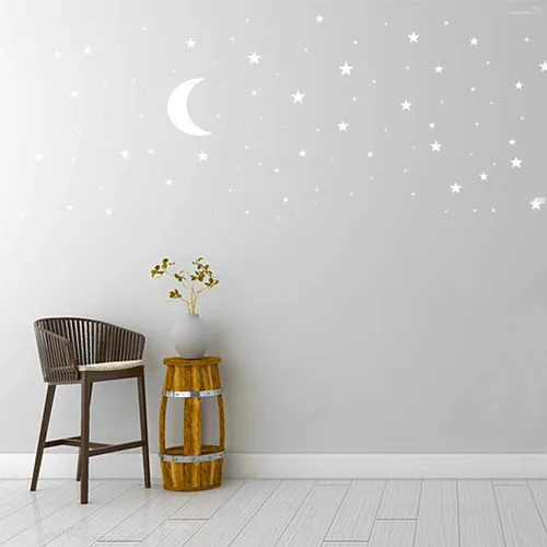 Miniatura 8 de Calcomanía de vinilo con diseño de luna y estrellas, removible para niños, decoración de habitación de bebé, decoración de habitación de bebé, Negro