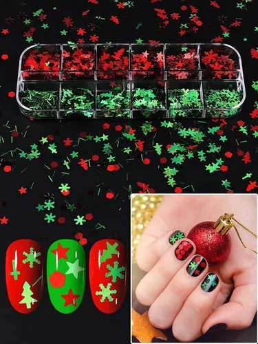 Miniatura 2 de 36 rejillas de lentejuelas para uñas de Navidad, EBANKU copos de nieve holográficos, muñeco de nieve, copos de nieve de Papá Noel, lentejuelas