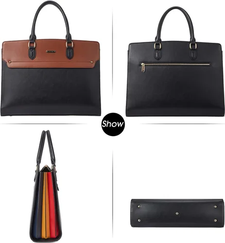 Miniatura 8 de Telena Bolsa de mano para laptop para mujer, bolsa de hombro de 15.6 pulgadas, maletín de cuero para mujer, bolsas de mano de gran capacidad 15.6