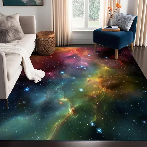Miniatura 16 de Alfombra de galaxia de 2 x 3 pies, alfombra espacial para niños y niñas, dormitorio, sala de estar, océano, transbordador, barco, alfombra de noche