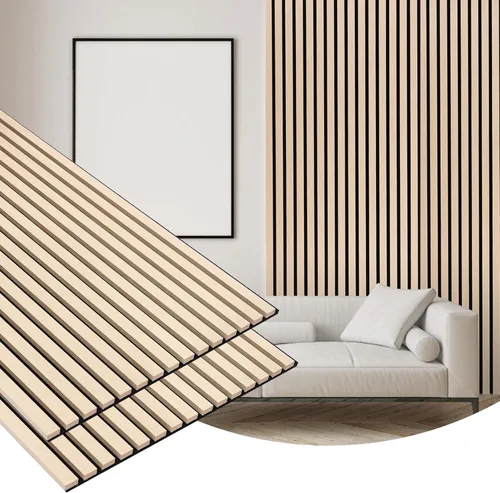 Miniatura 8 de Gaahing Paquete de 2 paneles de pared con acabado de madera, paneles acústicos de listones 3D para estudio de grabación, oficina, decoración Nogal