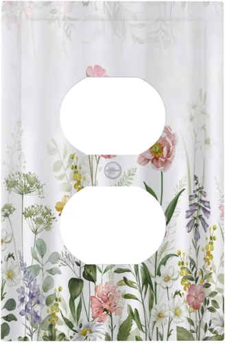 Miniatura 102 de Cubiertas de Salida Triple Basculante con Hojas de Plantas de Eucalipto Azul en Acuarela Floral, Placa Frontal Decorativa de 3 Posiciones, Cubierta