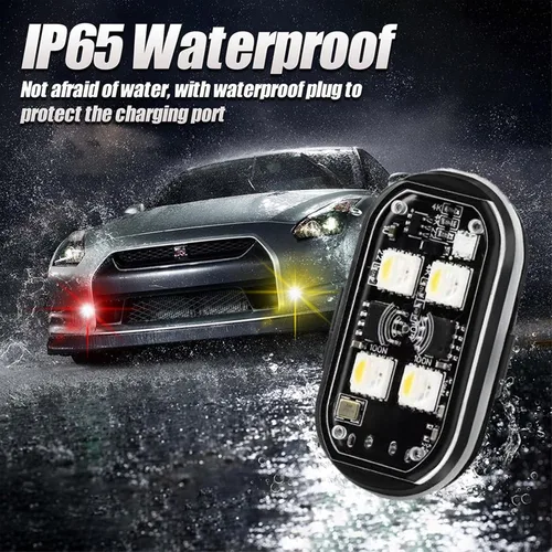Miniatura 6 de 4 luces estroboscópicas LED inalámbricas, luces LED inalámbricas para automóvil con control remoto, 8 colores, carga USB, IP65, impermeable