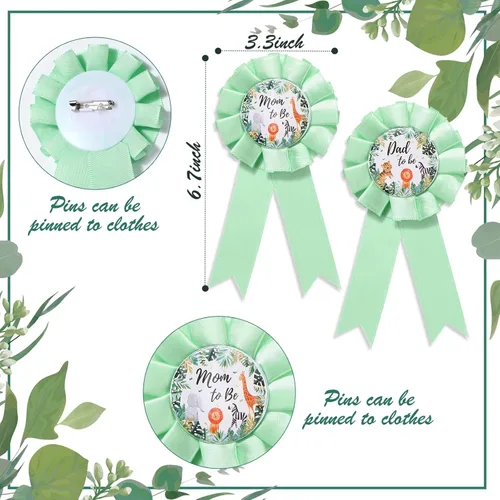 Miniatura 4 de Xinnun 4 piezas de decoración de baby shower, safari con temática de selva para mamá y papá, ramillete con corona de flores de hojas verde salvia