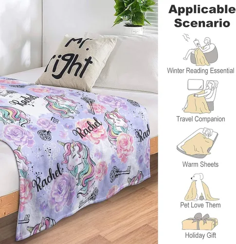 Miniatura 3 de Artsadd Manta de bebé personalizada para niños y niñas con nombre, manta personalizada con nombre de bebé con patrón de unicornio, manta