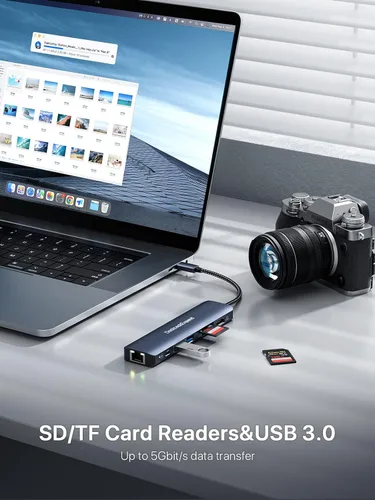 Miniatura 6 de Adaptador multipuerto USB C, DockteckExpand 7 en 1 tipo C Hub con HDMI 4K 60Hz, Ethernet de 1 Gbps, 100 W PD, 2 puertos USB 3.0, ranuras para 7 EN 1