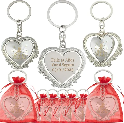 Miniatura 9 de 12 llaveros personalizados Recuerdo para Quinceañera Mis XV, regalo de fiesta de 18 cumpleaños, invitado (negro)