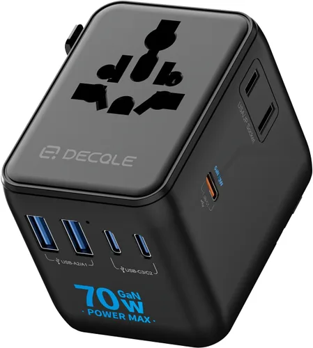 Miniatura 31 de Adaptador de viaje universal, adaptador de enchufe de viaje internacional con 2 puertos USB-C y 2 puertos USB-A, con toma de corriente AC adicional