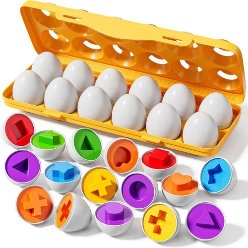 JUKUDAHU Huevos Emparejados Juguetes para Niños Pequeños de 1 2 3 4 Años - Juegos de Clasificación de Formas y Colores, Huevos de Pascua para Niños,