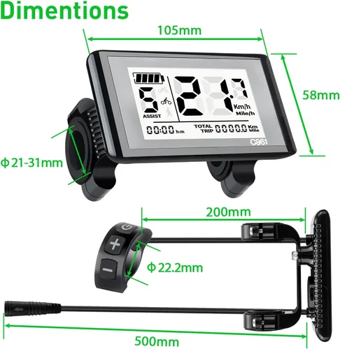 Miniatura 5 de Pantalla LCD Ebike hembra de 5 pines C961 para Bafang BBS01B BBS02B BBSHD Mid Drive Motor, computadora de pantalla Ebike con protocolo UART 0-9
