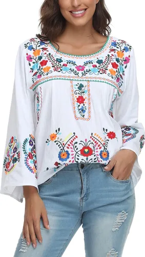 Miniatura 3 de YZXDORWJ Blusa de verano con bordado bohemio mexicano bohemio para mujer