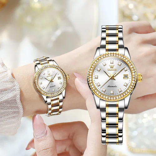Miniatura 2 de OLEVS Relojes automáticos para mujer, de acero inoxidable, mecánico, con diamante, luminoso, impermeable, reloj de pulsera para mujer