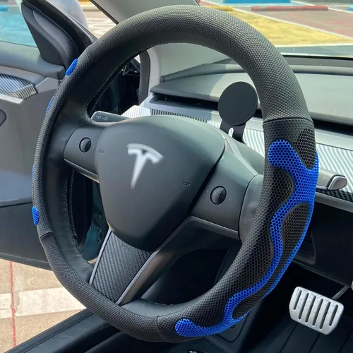 Miniatura 12 de PINCTROT Comfy Grip - Funda para volante para Tesla Model Y/3 2016-2025 2026 Standard/Highland/Juniper, forma de D de 14 pulgadas tamaño pequeño