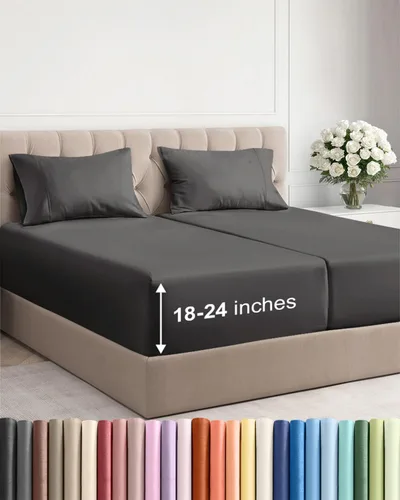 Miniatura 96 de Sábanas King divididas con bolsillos extra profundos, sábanas transpirables y refrescantes de 5 piezas, sábanas de lujo para hotel, suaves, sin 22