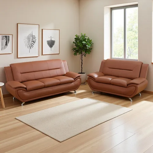 Miniatura 34 de Sofás Seccionales de Cuero, Conjuntos de Muebles de Sala de Estar, 3 Piezas Conjunto de Sofá Moderno para Sala de Blanco crema