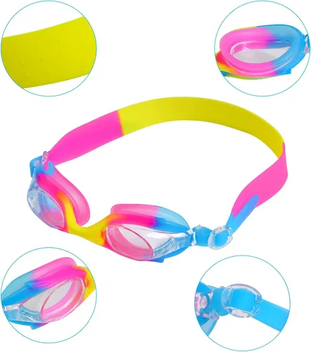 Miniatura 4 de Gorro de natación para niños y niñas, gorro de natación de silicona para cabello corto con gafas de natación y clip para la nariz, gorras de baño