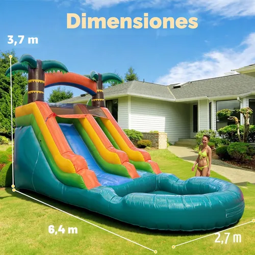 Miniatura 2 de Tobogán acuático comercial, tobogán acuático grande de 21 pies para niños y adultos con potente soplador de 950 W y tubo de agua, toboganes