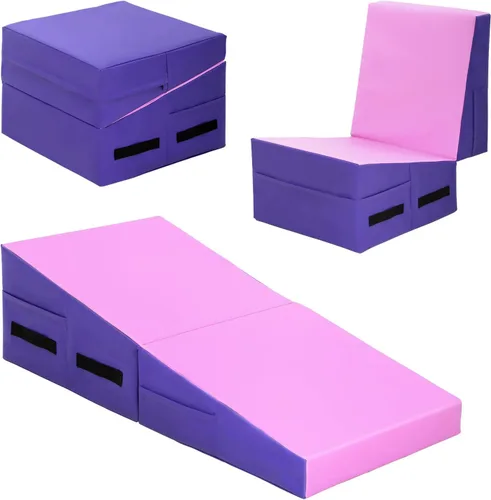 Miniatura 10 de Colchoneta de gimnasia inclinada, esterilla de yoga para gimnasio en casa, alfombrilla de ejercicio plegable con superficie de poliuretano Azul