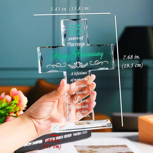 Miniatura 4 de YWHL Regalos de cruz de cristal para aniversario de boda para mujeres y hombres, regalo religioso de aniversario de 55 años para parejas, grabado
