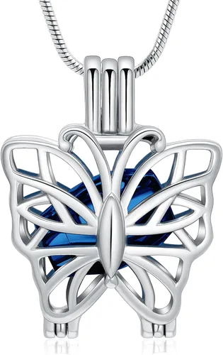 Miniatura 8 de Collar de urna de mariposa para cenizas, colgante de mariposa, collar de recuerdo de cremación para mujer Personalizar